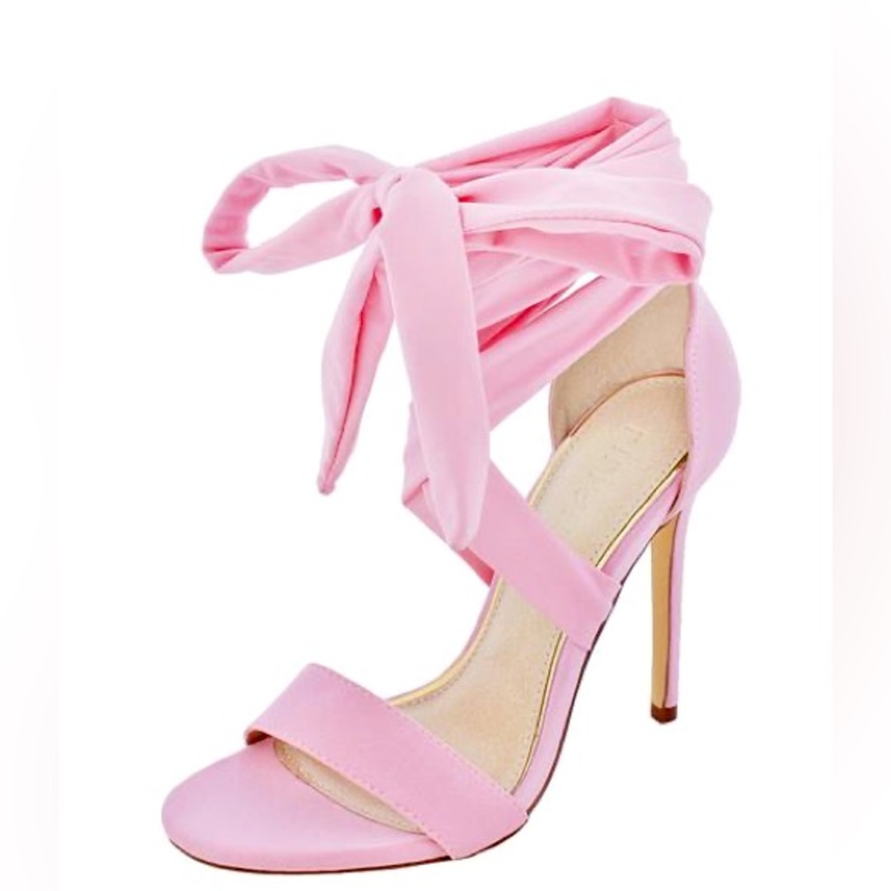 Pretty Pink Vegan Suede Strappy Lace Up Ankle Wrap Stiletto Heels